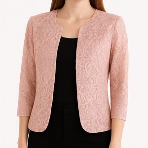 Alex Evenings Petite Blush Pink Lace Open-Front Glitter Jacket 16P